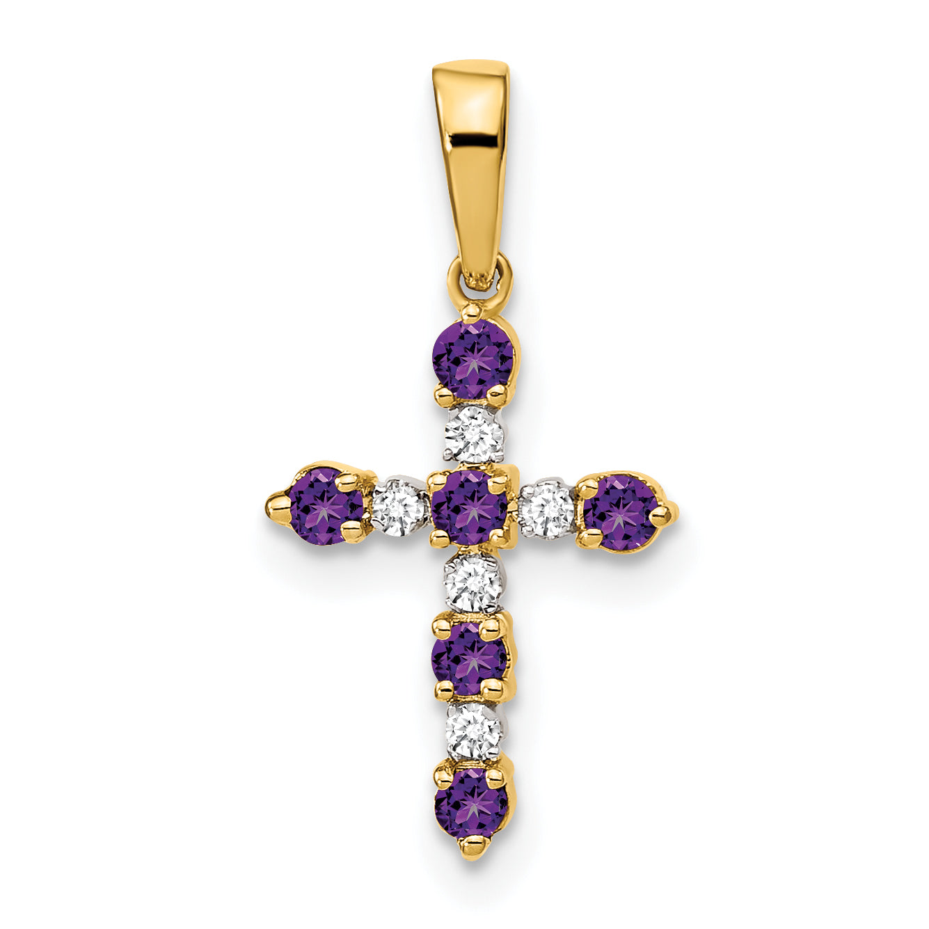 14k Amethyst and Diamond Cross Pendant