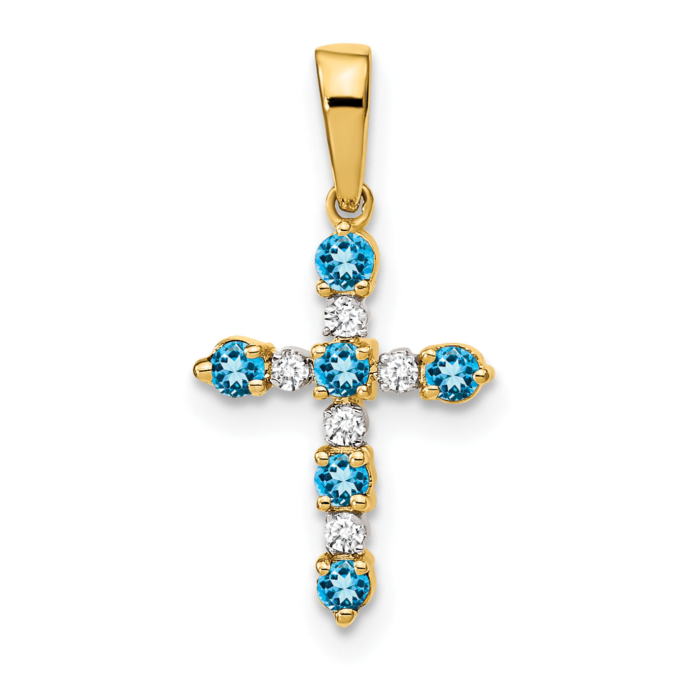 14k Blue Topaz and Diamond Cross Pendant