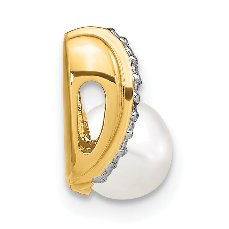14K 6-7mm White Round FW Cultured Pearl and Diamond Pendant