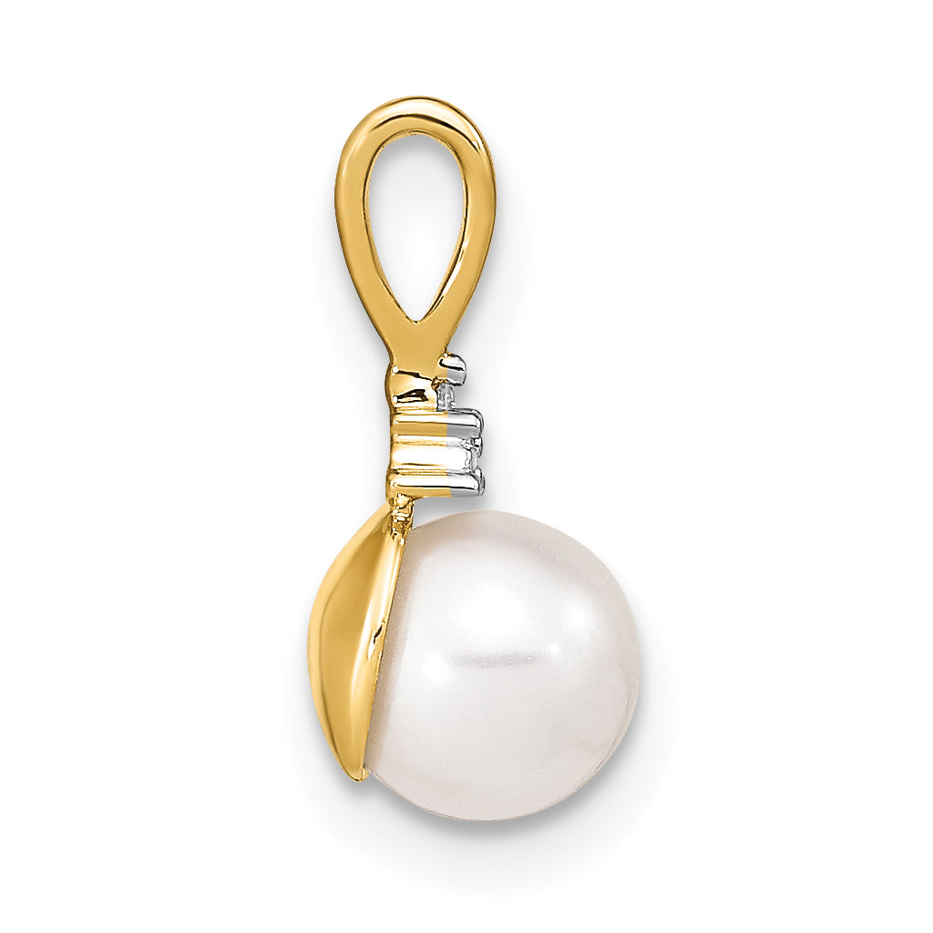 14K 6-7mm White Round FW Cultured Pearl and Diamond Pendant Secondary image