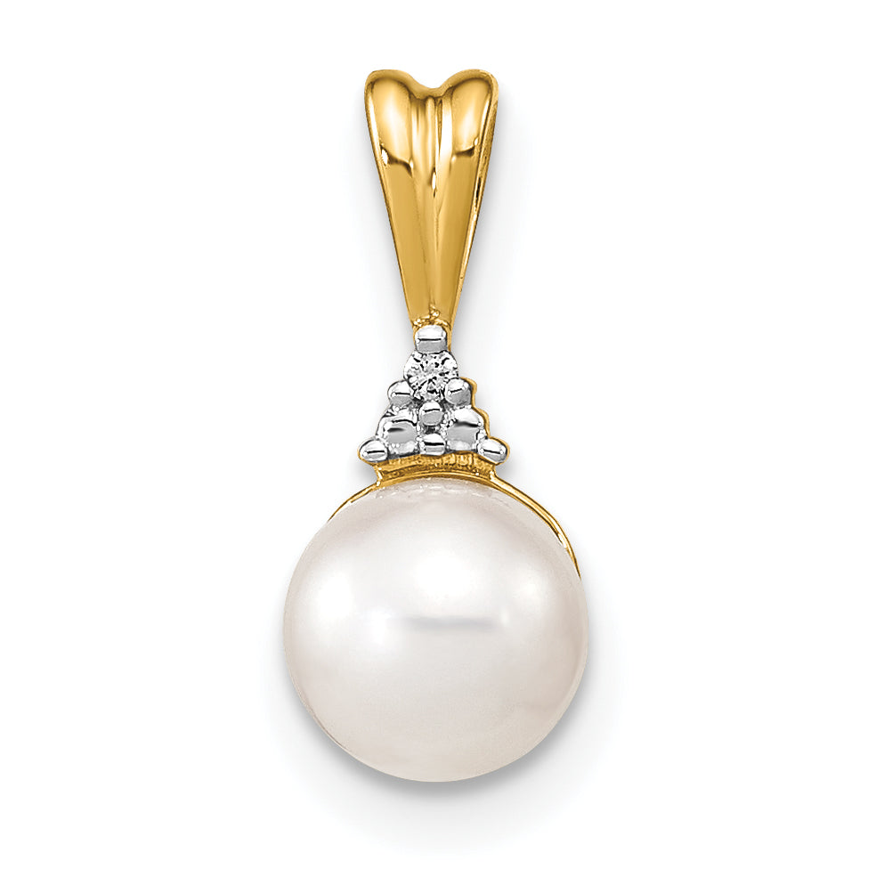 14k 6-7mm White Round FW Cultured Pearl and Diamond Pendant Main image