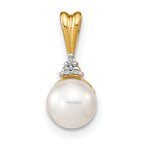 14k 6-7mm White Round FW Cultured Pearl and Diamond Pendant