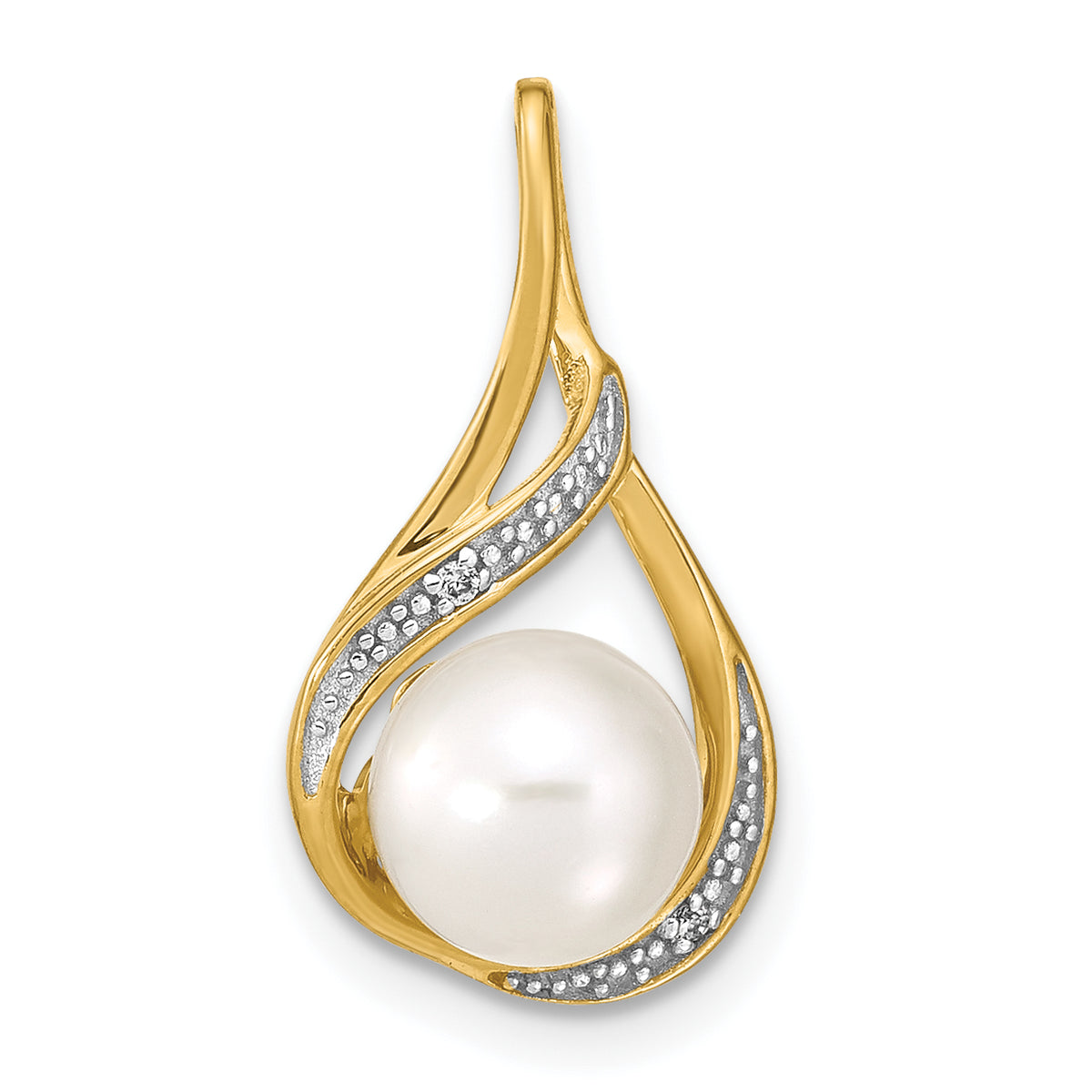 14k 7-8mm White Round FW Cultured Pearl and Diamond Pendant