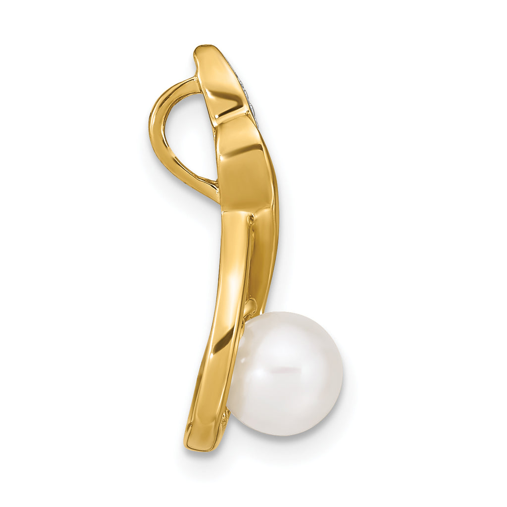 14K 6-7mm White Round FW Cultured Pearl and Diamond Pendant