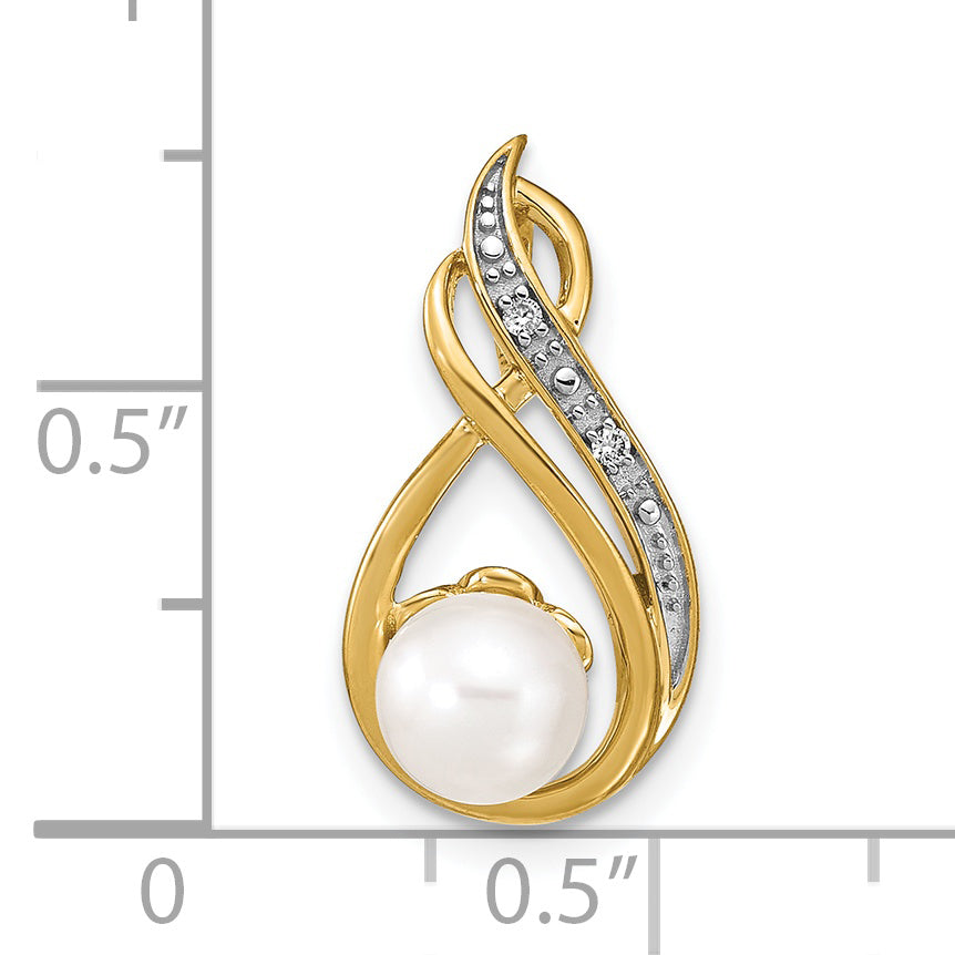 14K 6-7mm White Round FW Cultured Pearl and Diamond Pendant