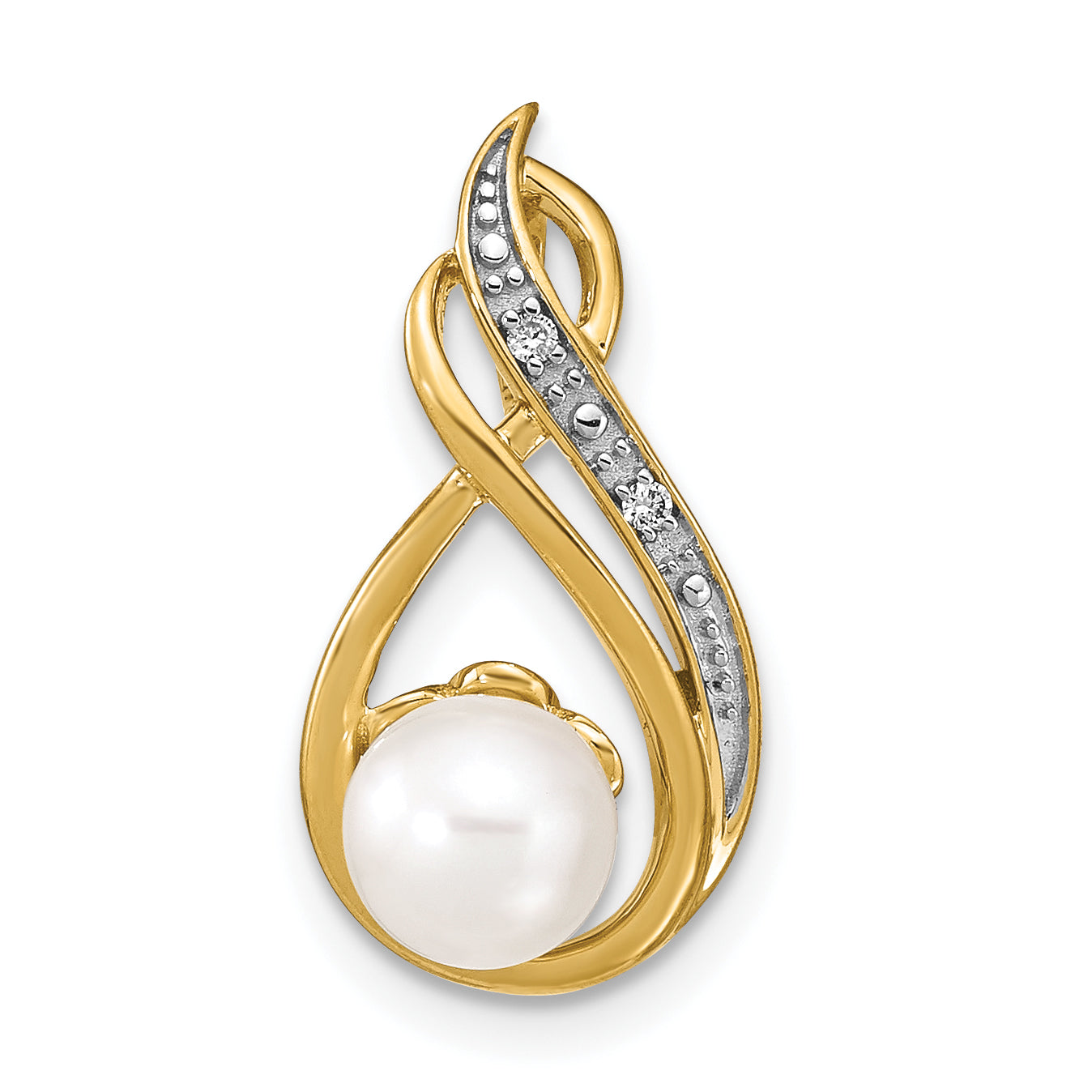 14k 6-7mm White Round FW Cultured Pearl and Diamond Pendant Main image