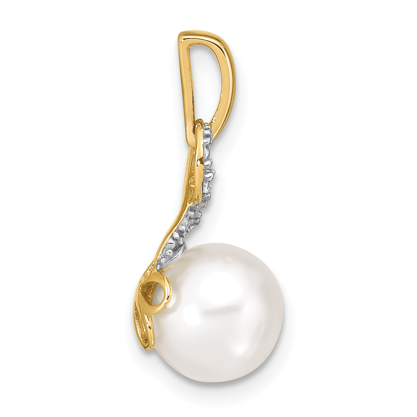 14K 7-8mm Freshwater Cultured Pearl and Diamond Pendant Secondary image