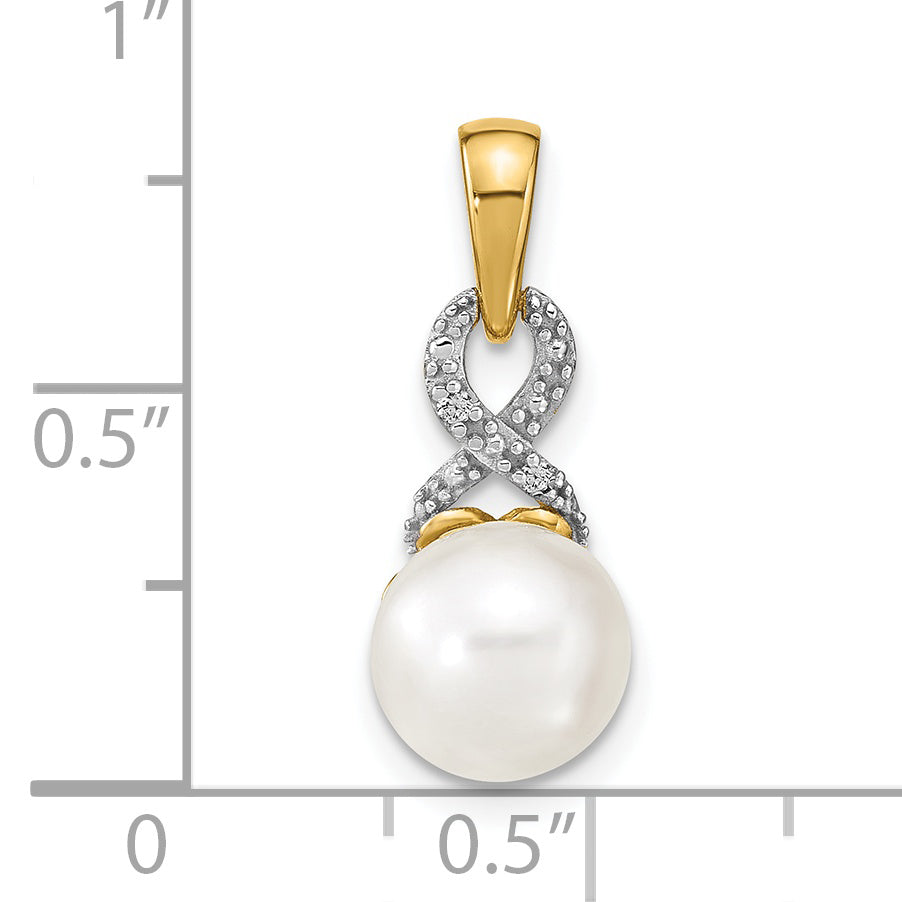 14K 7-8mm Freshwater Cultured Pearl and Diamond Pendant