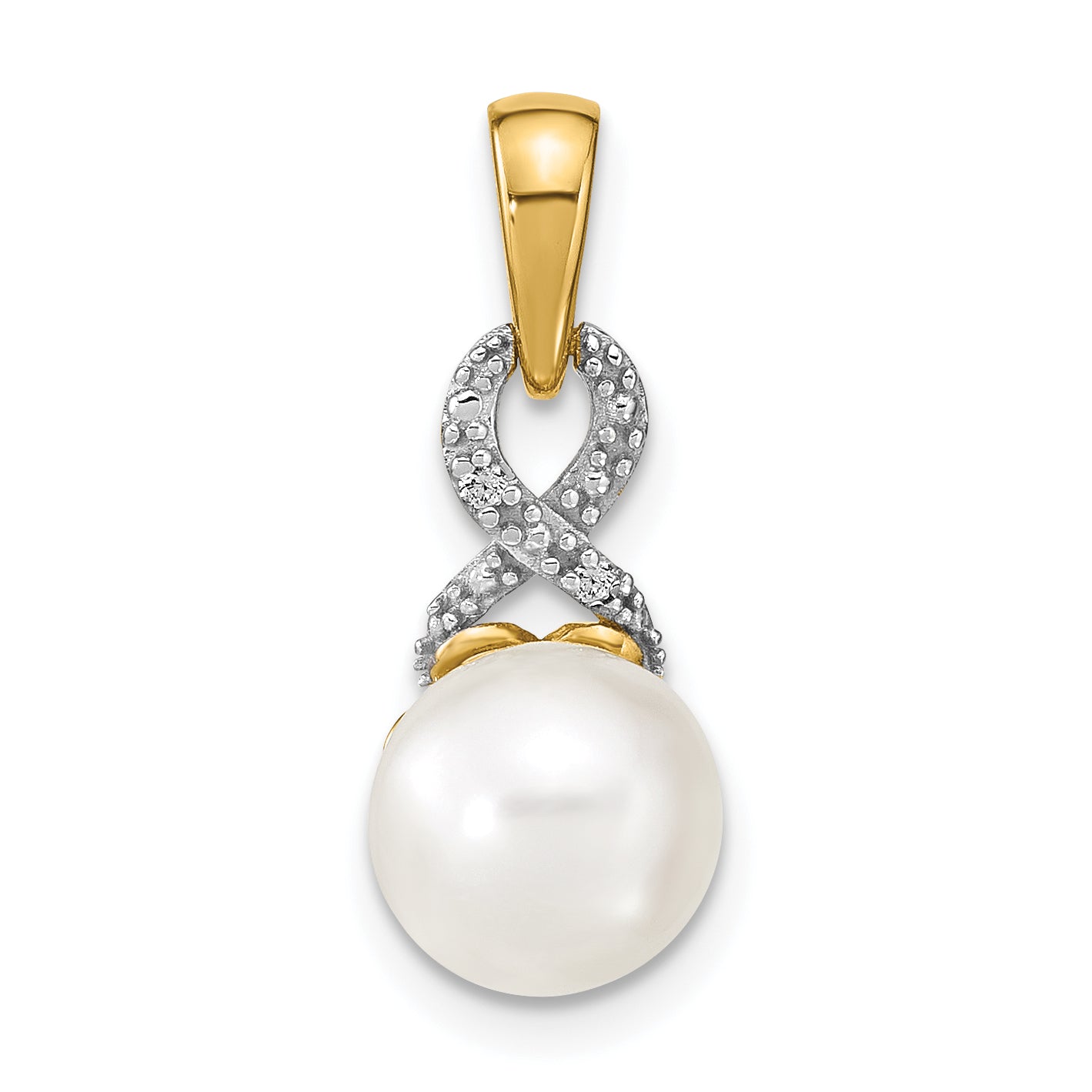 14k 7-8mm Freshwater Cultured Pearl and Diamond Pendant Main image