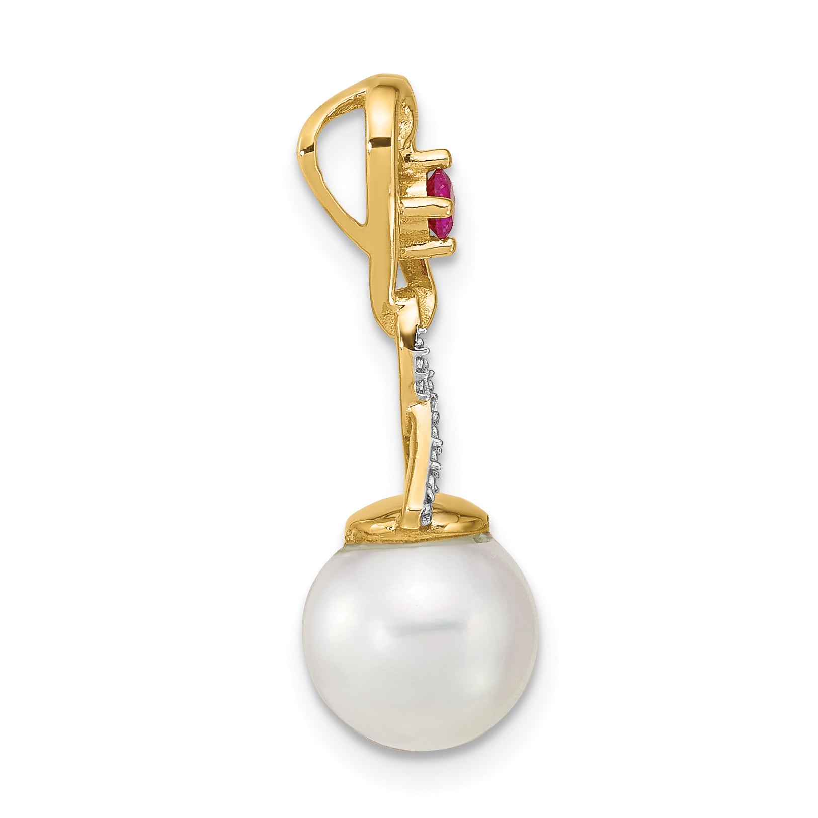 14K Diamond 8-9mm Round FWC Pearl Lab Cr. Ruby Chain Slide Secondary image