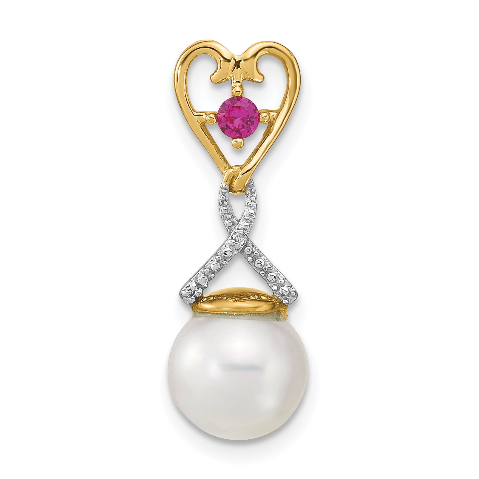 14k Diamond 8-9mm Round FWC Pearl Lab Cr. Ruby Chain Slide Main image