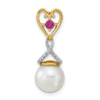 14k Diamond 8-9mm Round FWC Pearl Lab Cr. Ruby Chain Slide