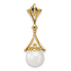 14K Diamond 8-9mm Round FWC Pearl/Created Sapphire Chain Slide