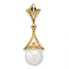 14K Diamond 8-9mm Round FWC Pearl/Created Sapphire Chain Slide