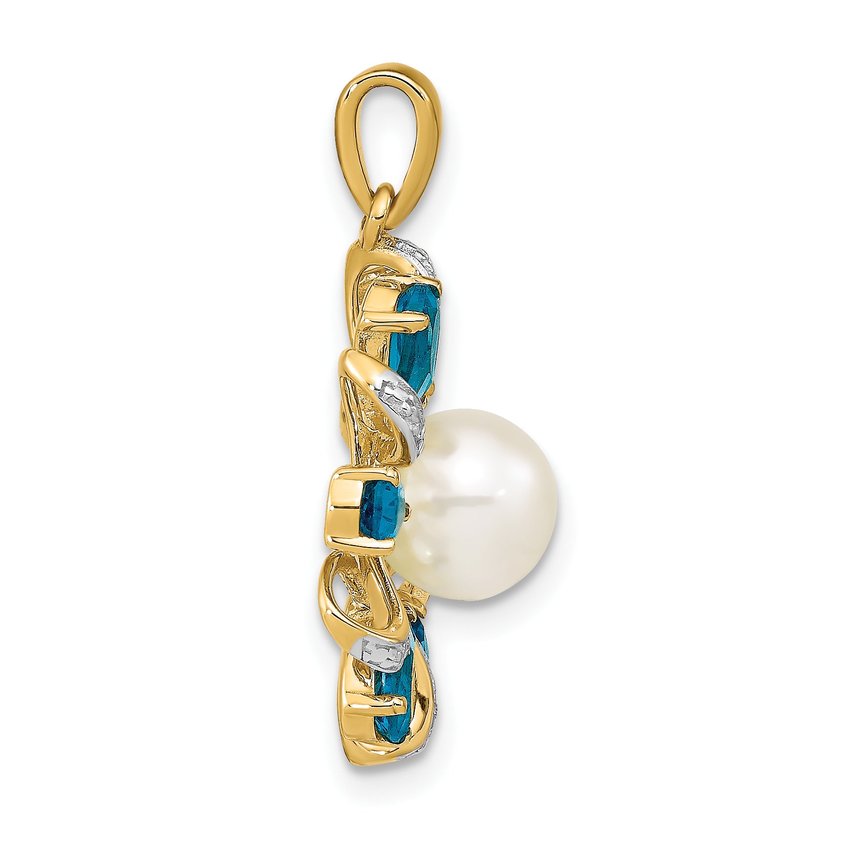 14K Diamond and 6-7mm Button FWC Pearl/London Blue Topaz Pendant Secondary image