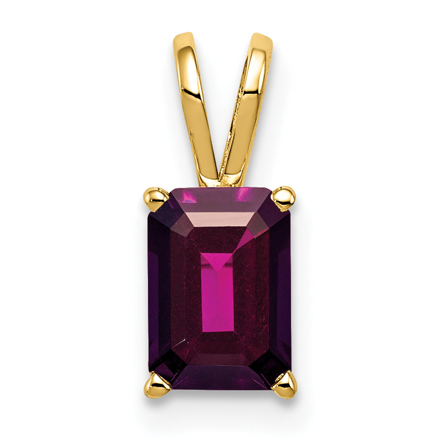 14k 7x5mm Emerald Cut Rhodolite Garnet pendant Main image