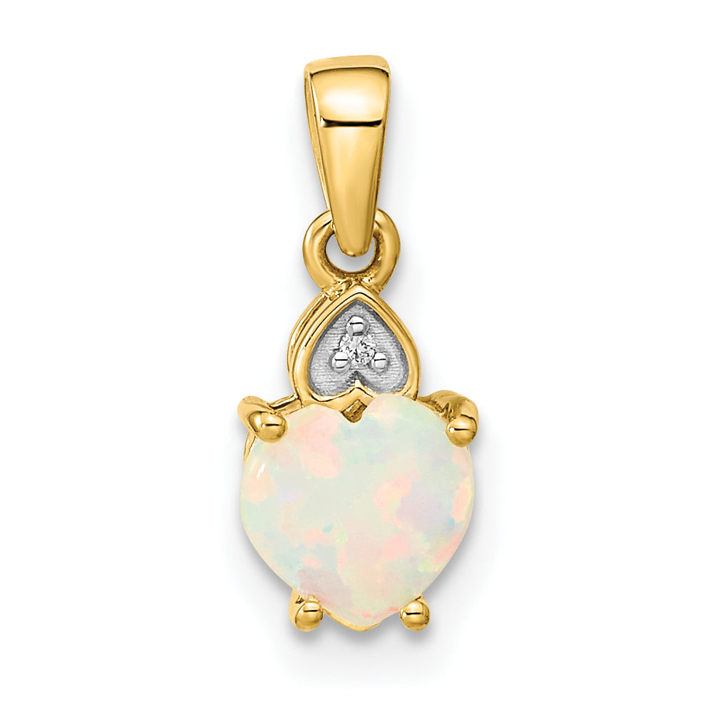 14k Diamond and Opal Polished Heart Pendant Main image