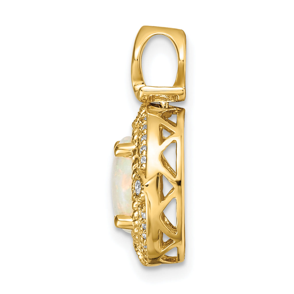 14K Gold w/ Austrian Opal & Diamond Pendant