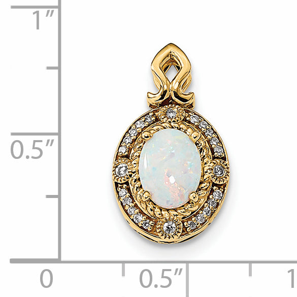 14K Gold w/ Austrian Opal & Diamond Pendant