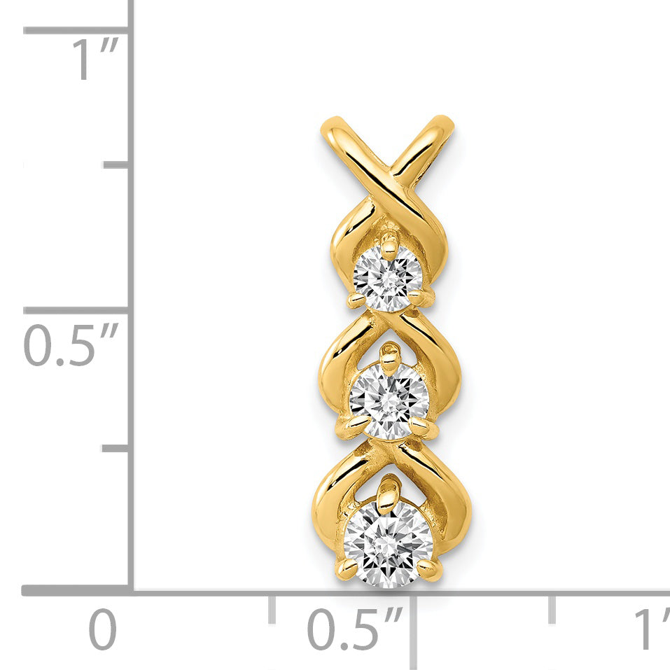 14K AA Diamond 3 Stone Criss-Cross Chain Slide