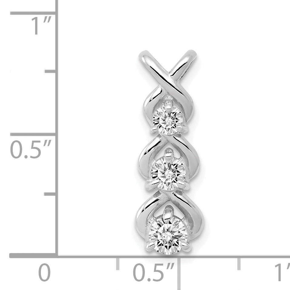 14K White Gold AA Diamond 3 Stone Criss-Cross Chain Slide