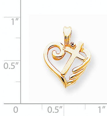 14K AA Diamond Heart Cross Pendant