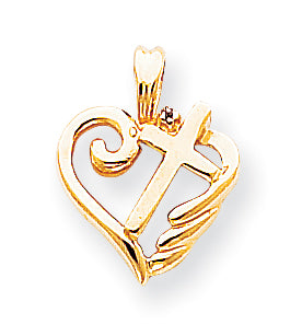 14k AA Diamond Heart Cross Pendant