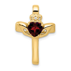 14K 6mm Heart Garnet A Diamond cross pendant