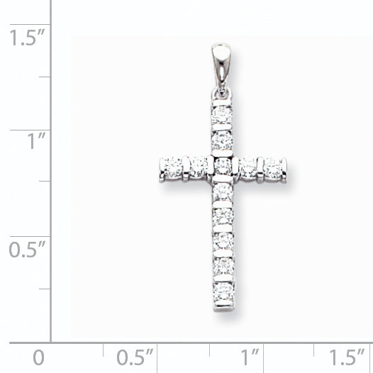 14K White Gold AA Diamond Latin Cross Pendant