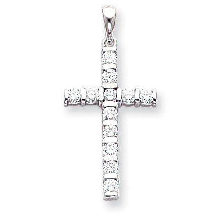 14k White Gold AA Diamond Latin Cross Pendant