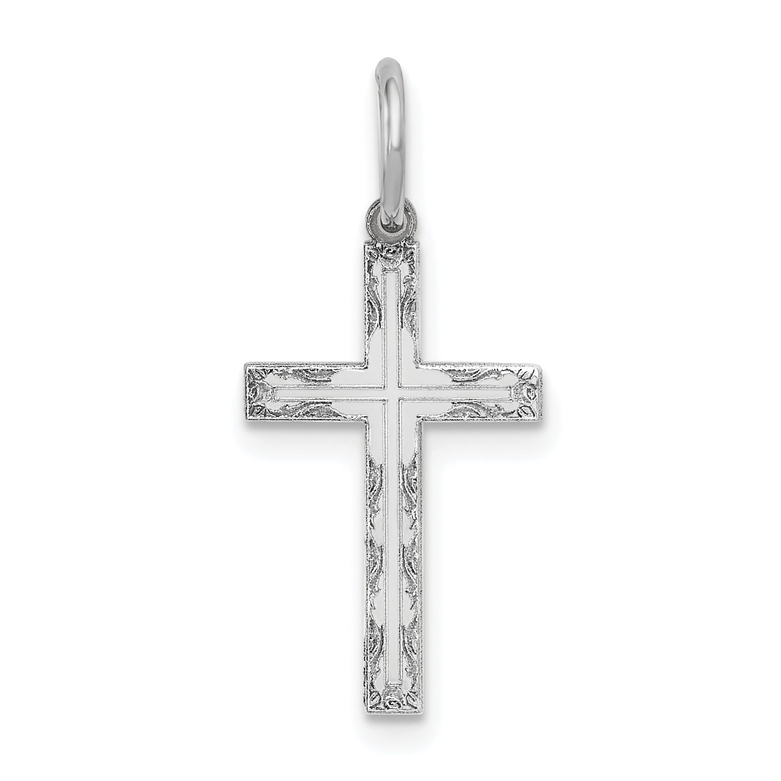 14K White Gold Laser Designed Cross Charm Main image