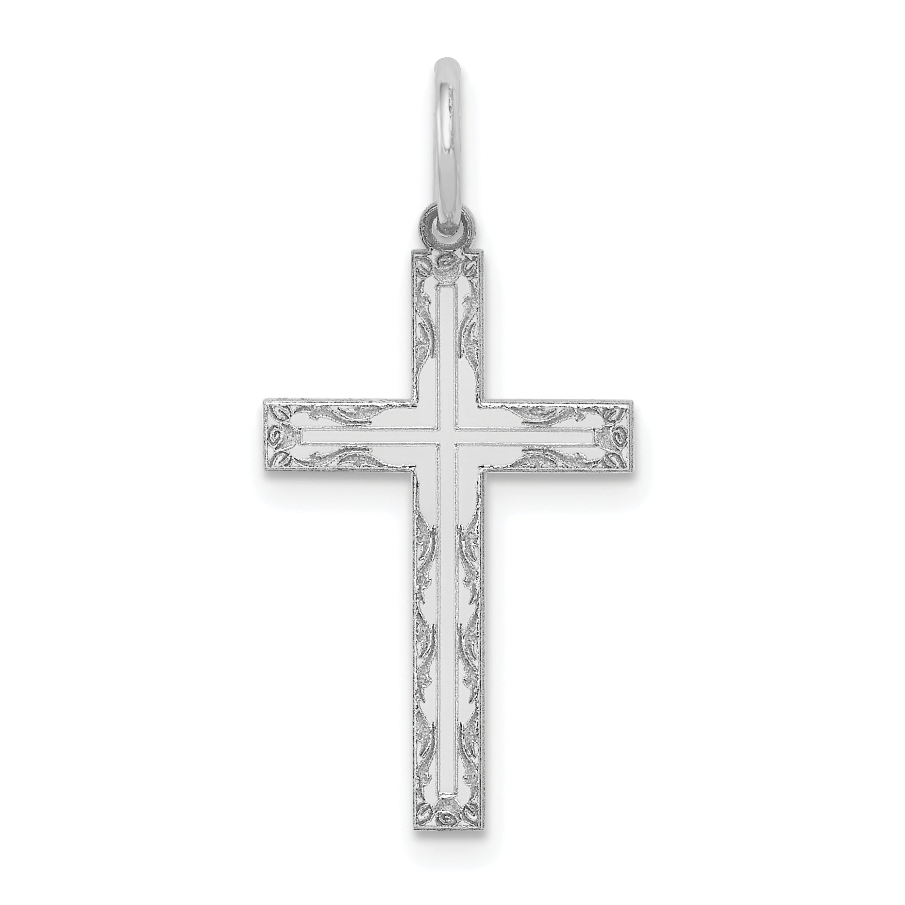 14K White Gold Laser Designed Cross Pendant Main image