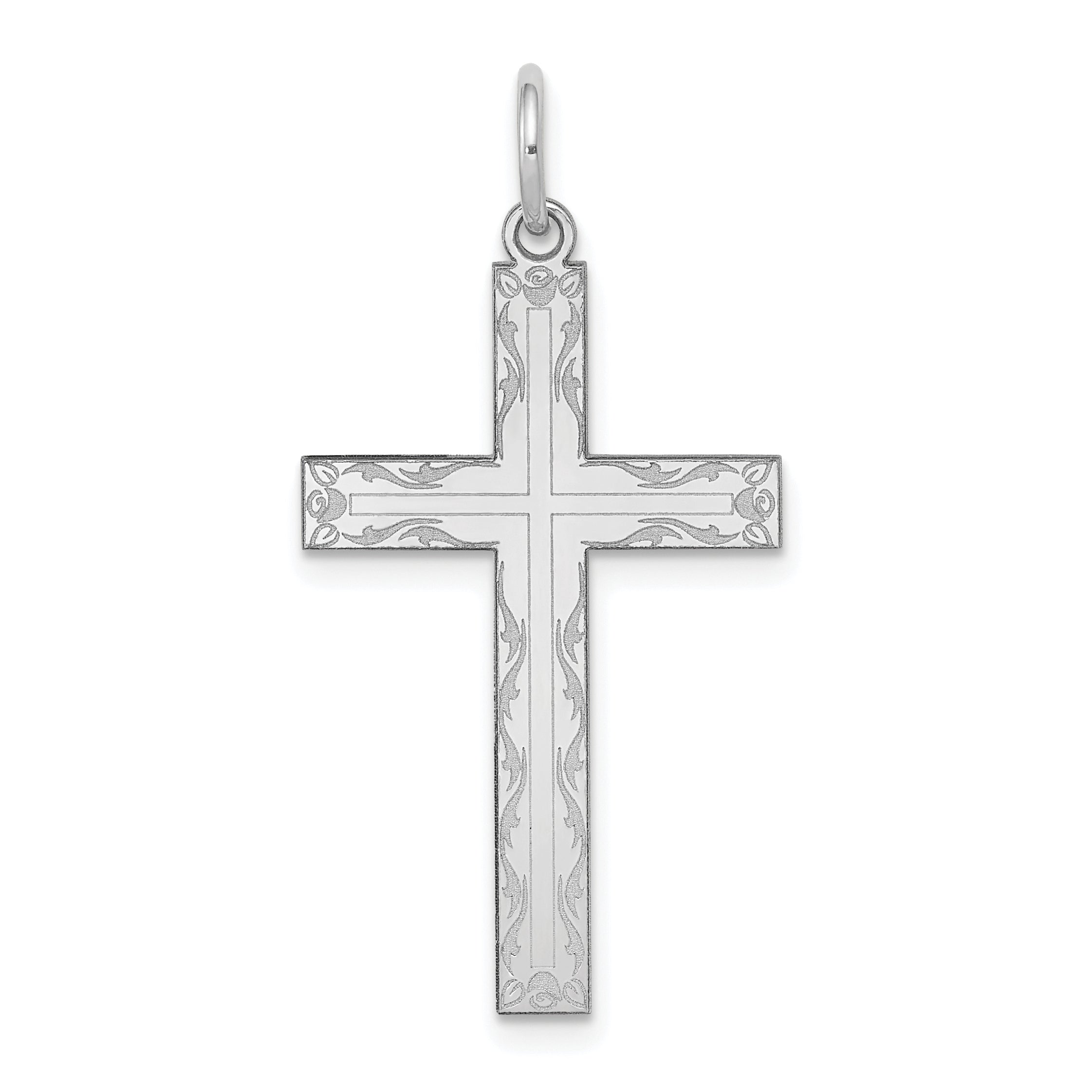 14K White Gold Laser Designed Cross Pendant Main image