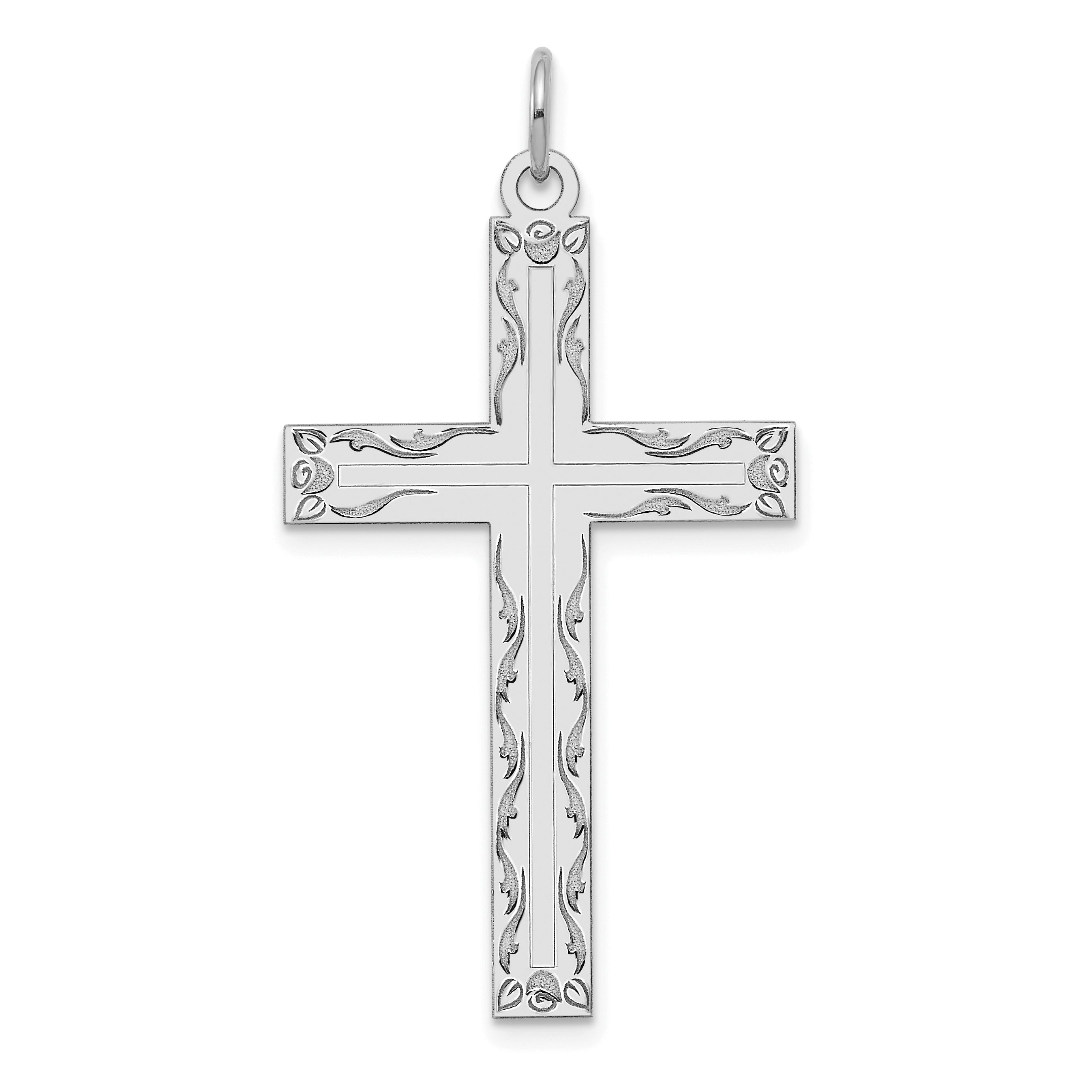 14K White Gold Laser Designed Cross Pendant Main image