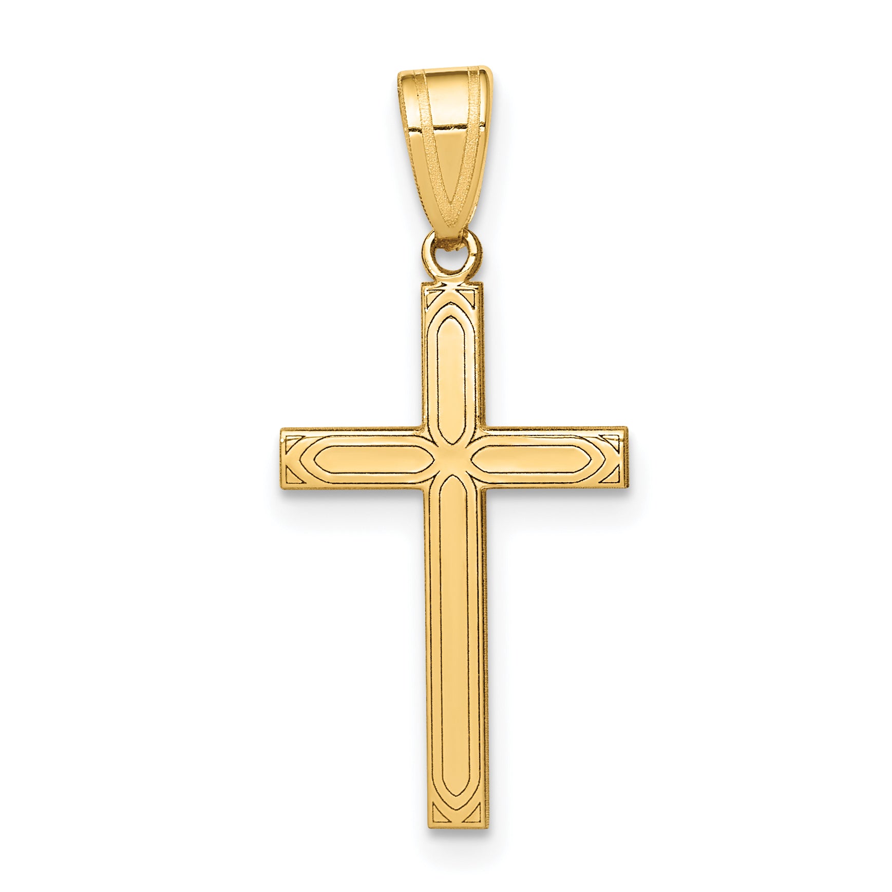 14k Solid Laser Etched Cross Pendant Main image