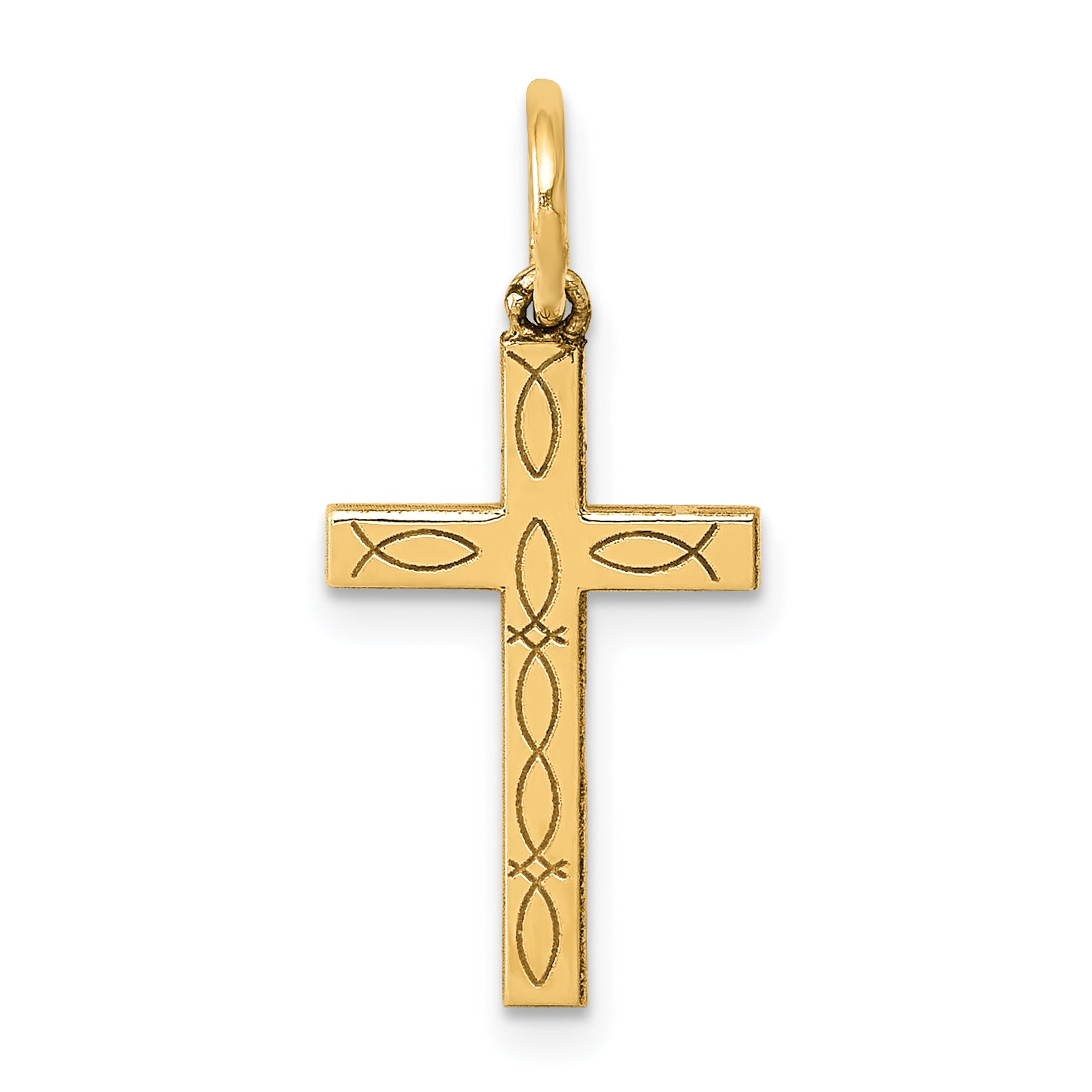 14K Laser Cut Ichthus Cross Charm Main image