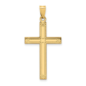 Rounded Corners Laser-Etched Cross Pendant in 14K Yellow Gold, 36mm - Sophia Jewelers