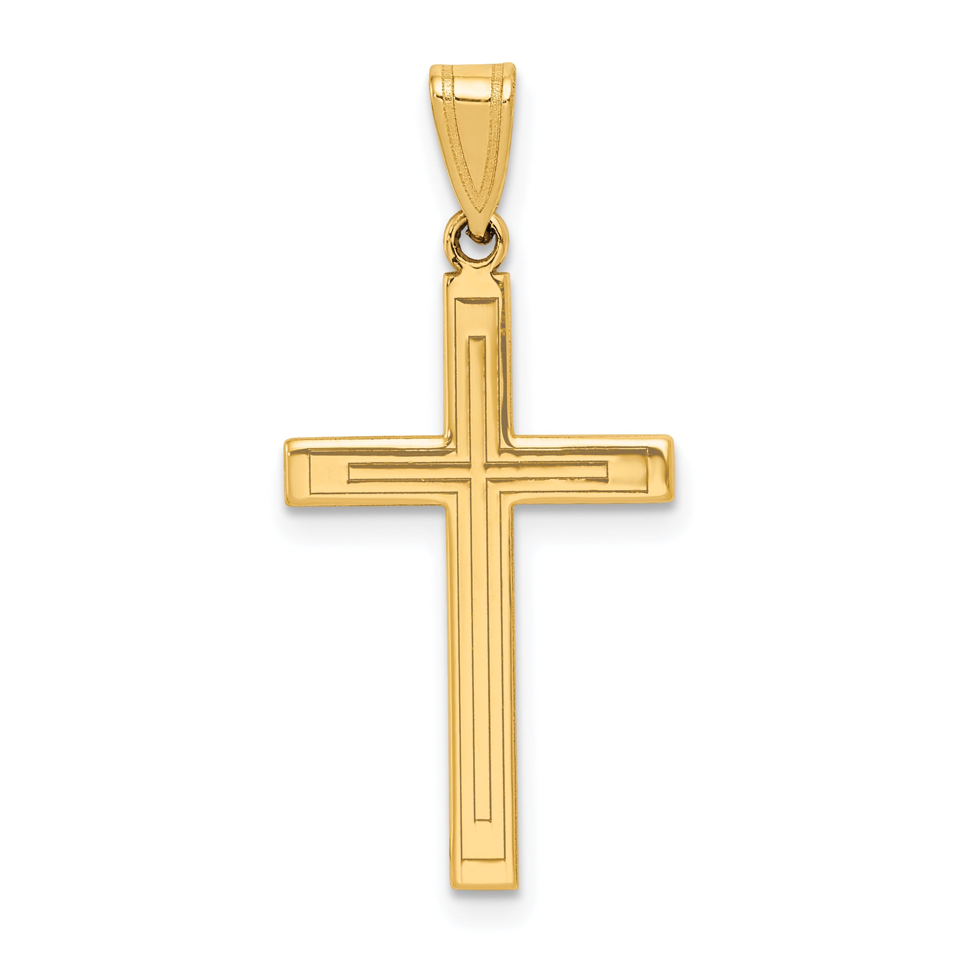 14k Solid Laser Etched Cross Pendant