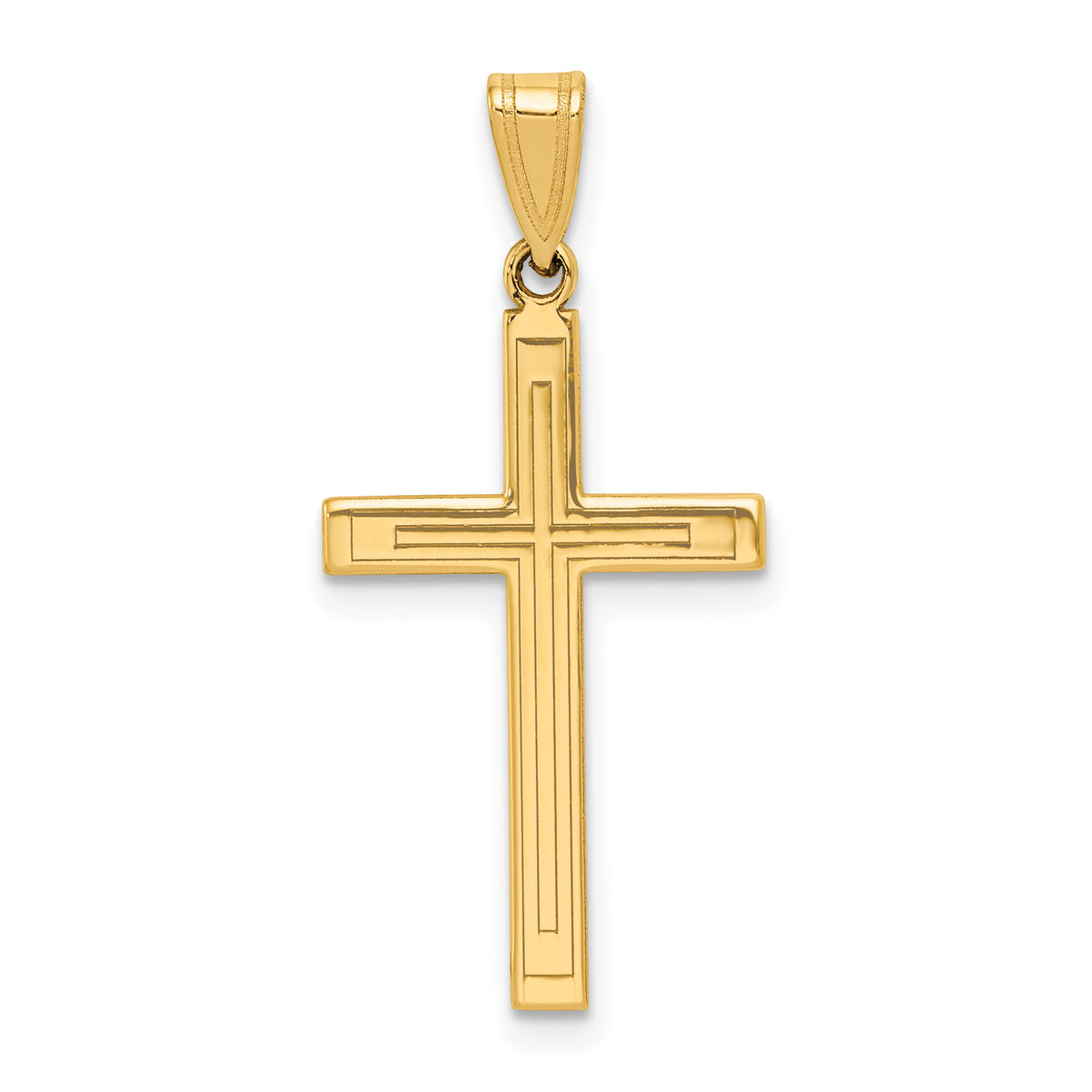 14k Solid Laser Etched Cross Pendant