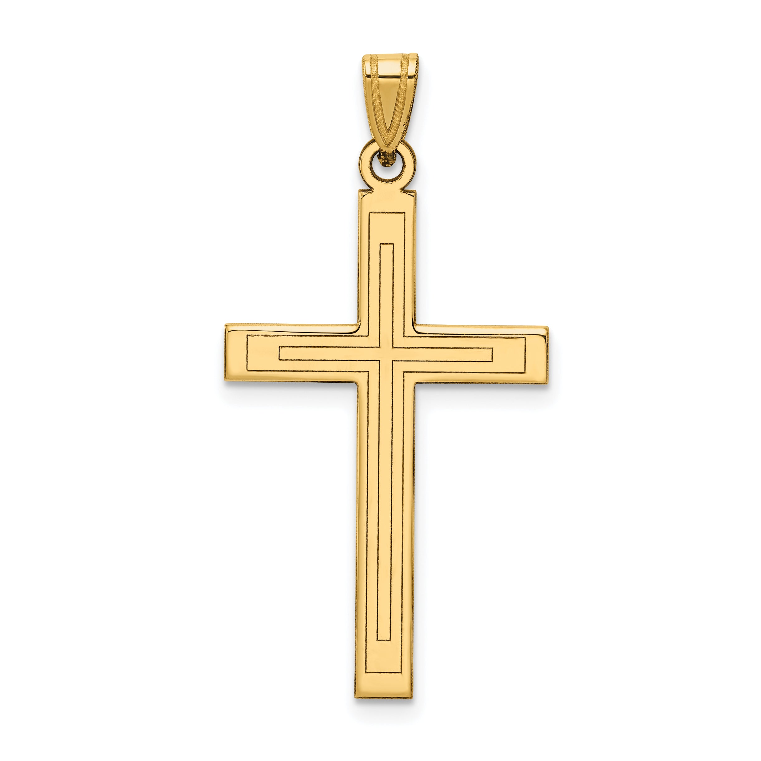 14k Solid Laser Etched Cross Pendant Main image