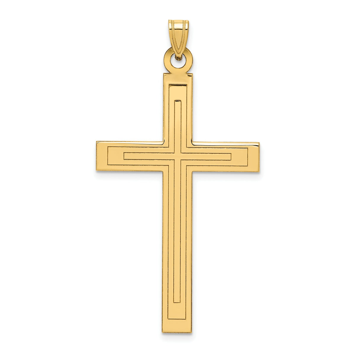 Laser-Etched Cross Pendant in 14K Yellow Gold, 26x44mm Textured - Sophia Jewelers Main image