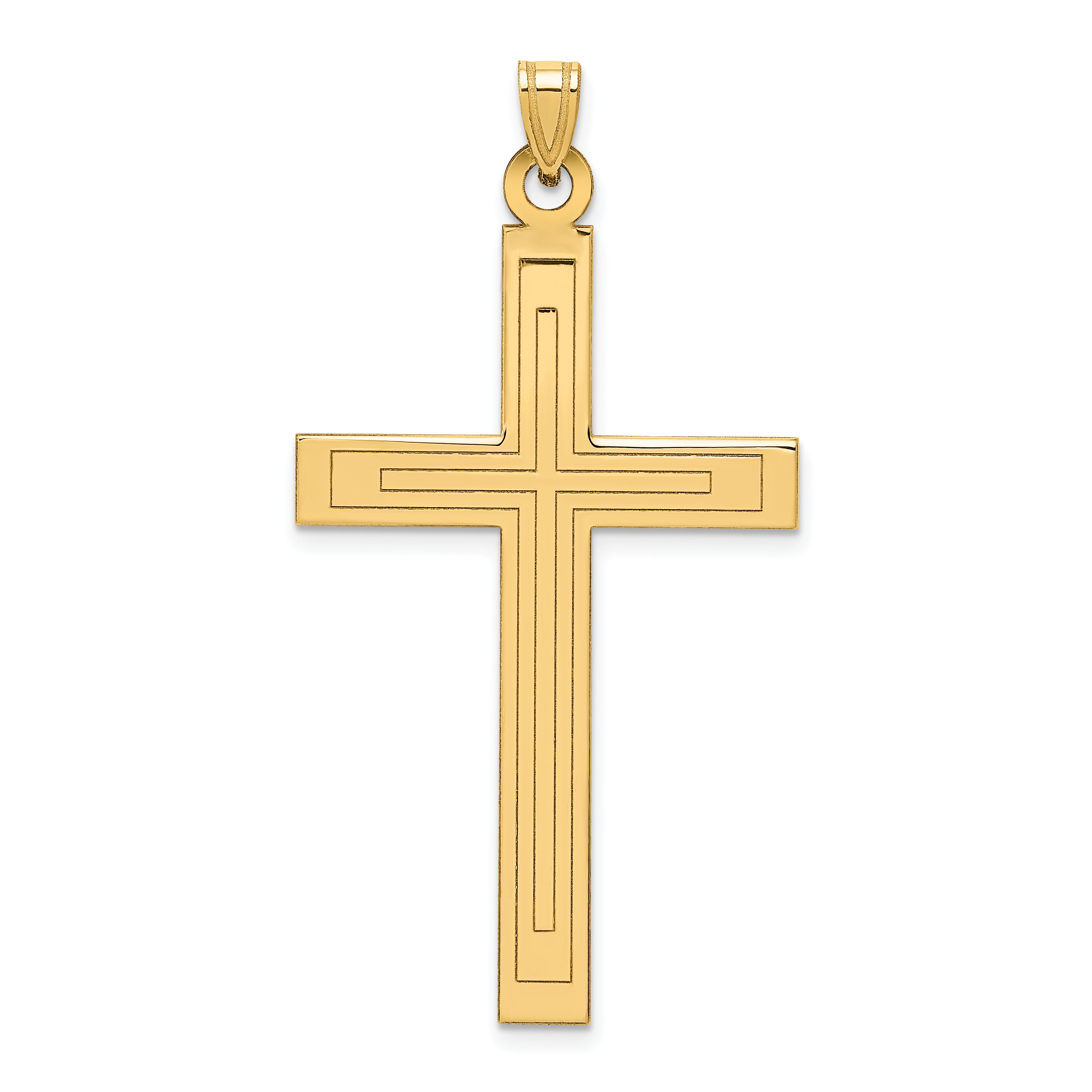 14k Solid Laser Etched Cross Pendant Main image