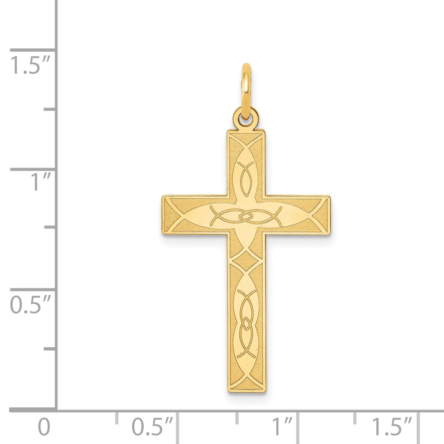 14K Laser Designed Ichthus Cross Pendant