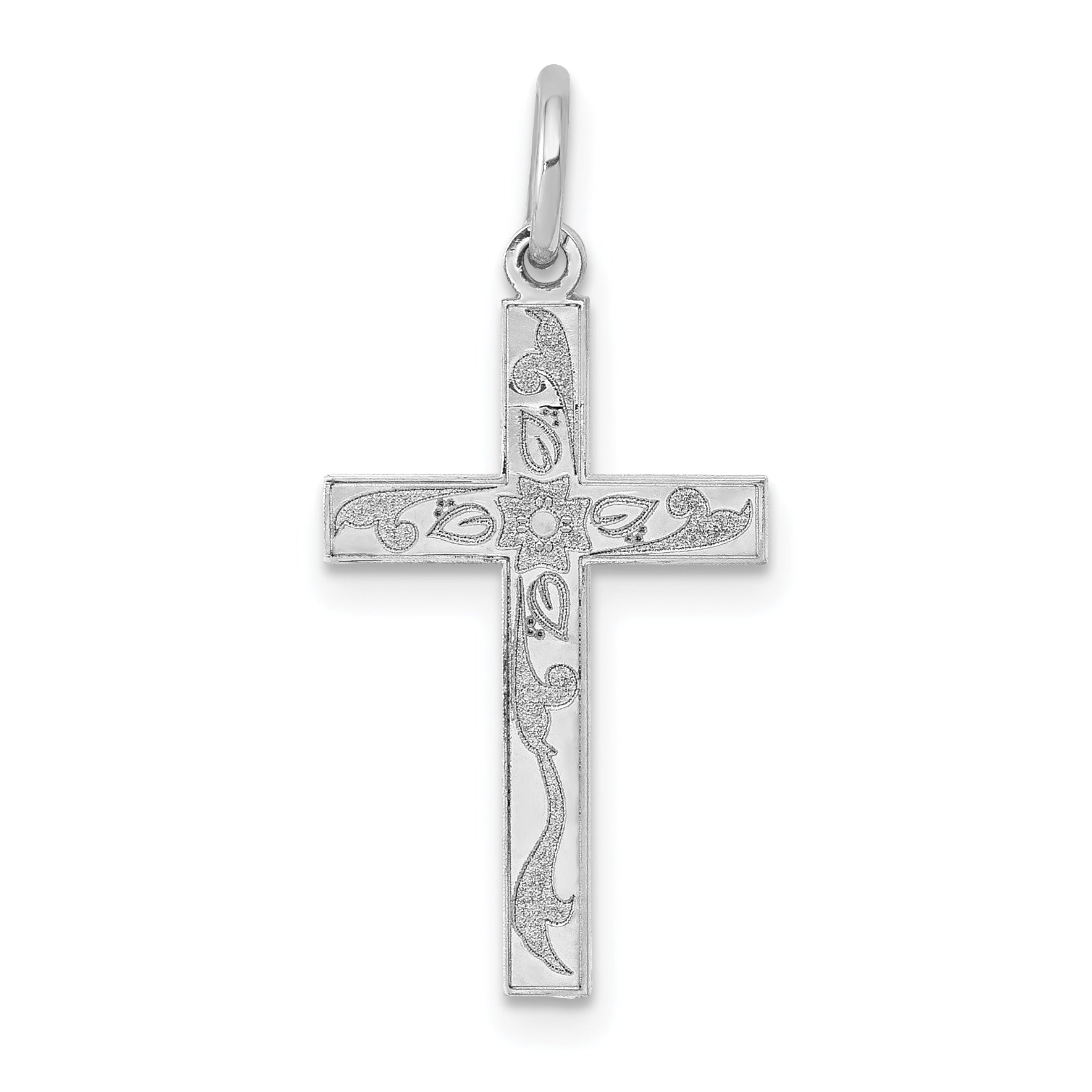 14K White Gold Laser Designed Cross Charm Main image