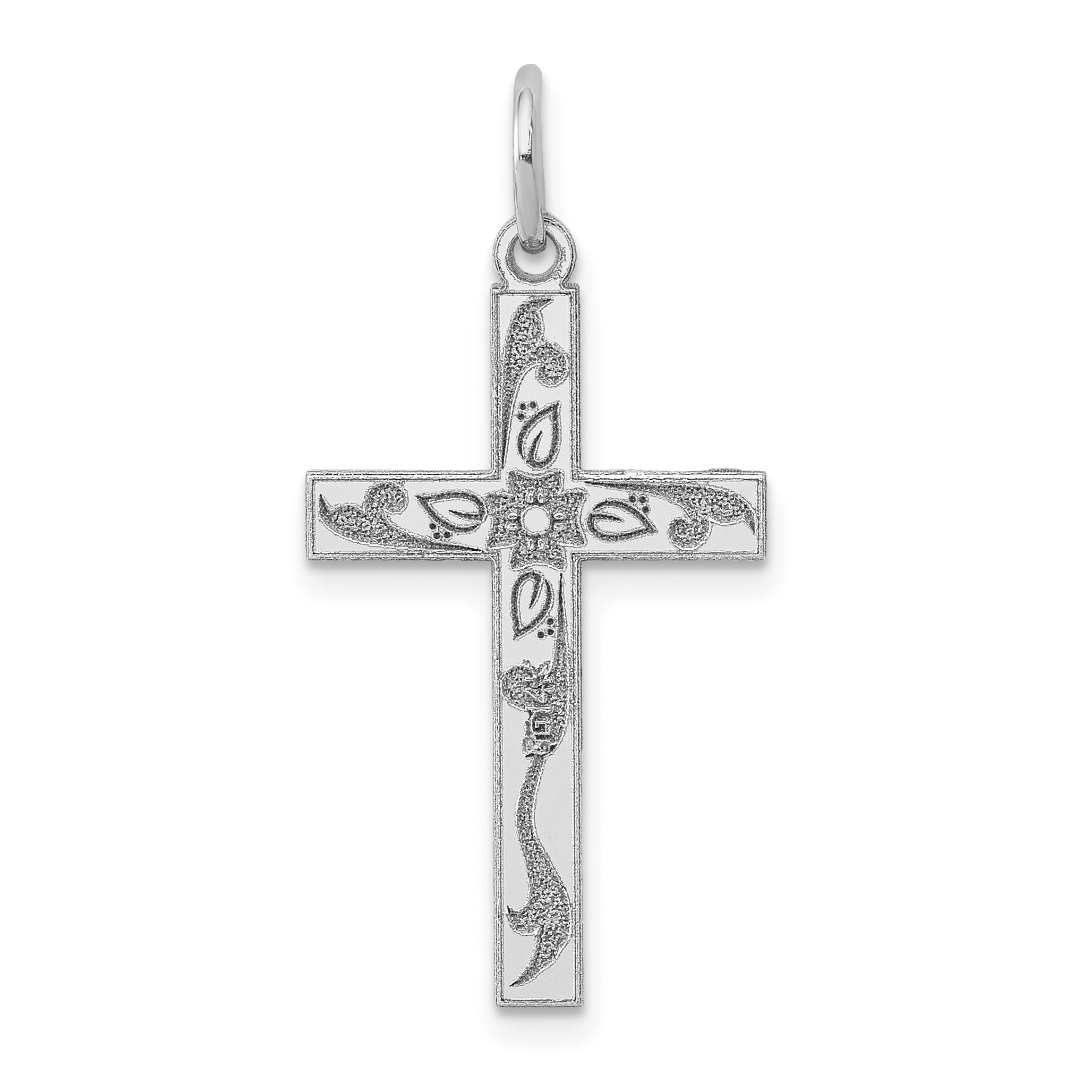14K White Gold Laser Designed Cross Charm Main image