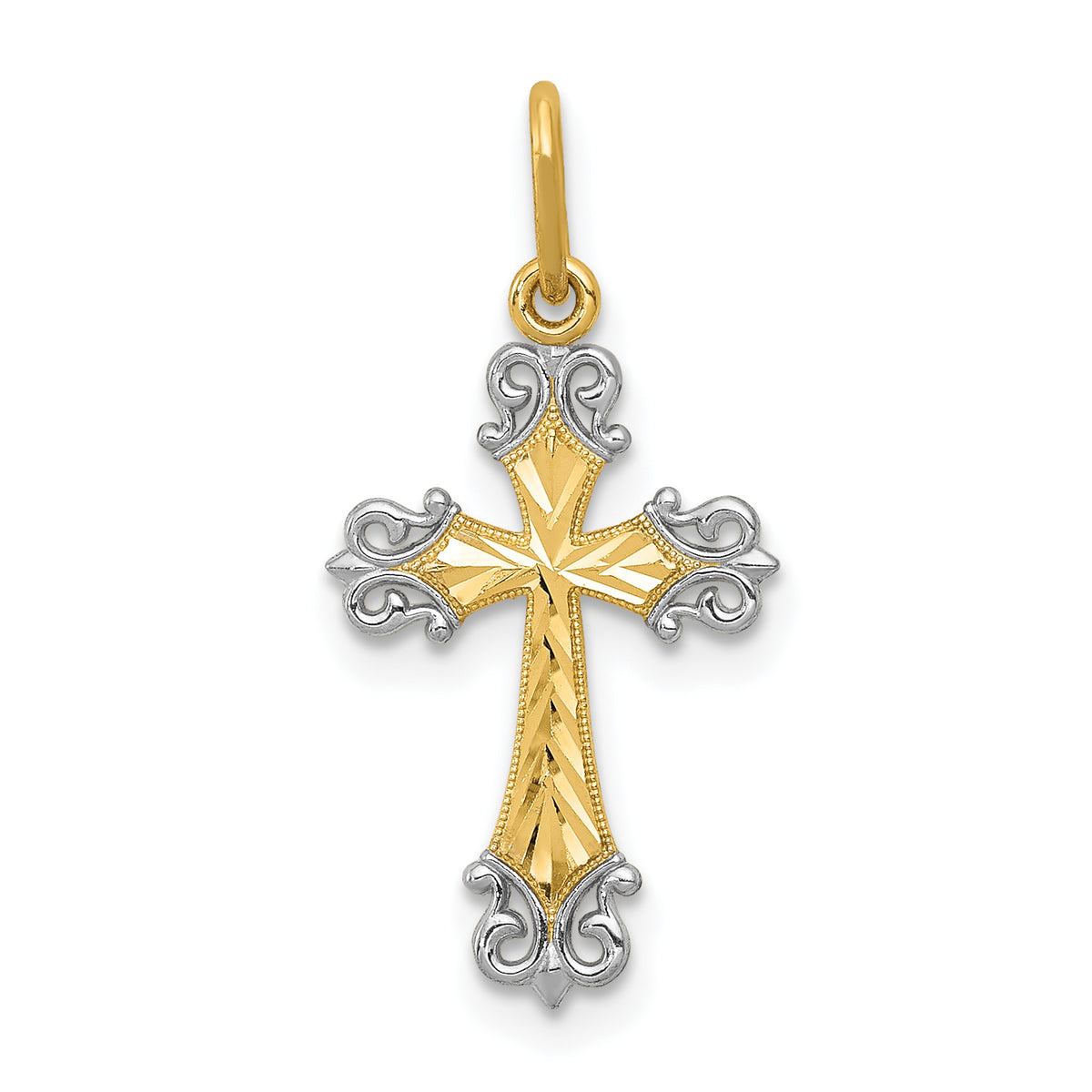 14K w/Rhodium Cross Charm