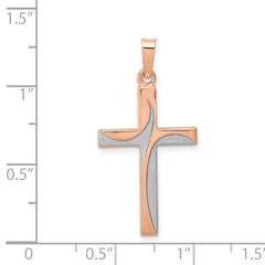 14K Rose Gold Rhodium Hollow Cross Pendant