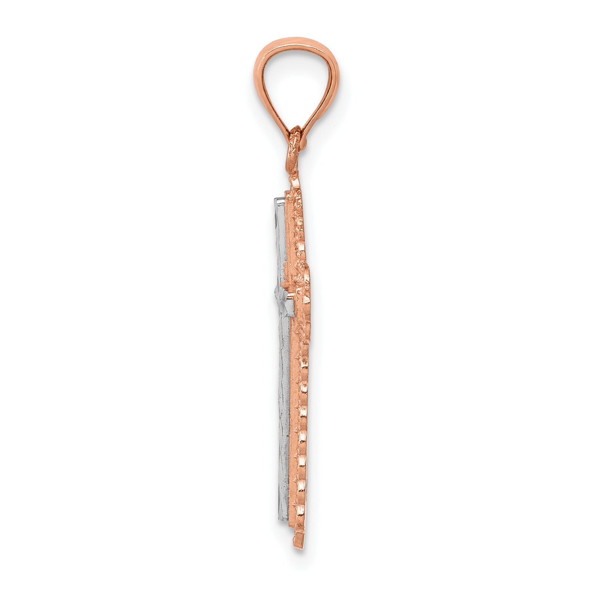 14K Rose Gold Rhodium Diamond Cut Cross Pendant