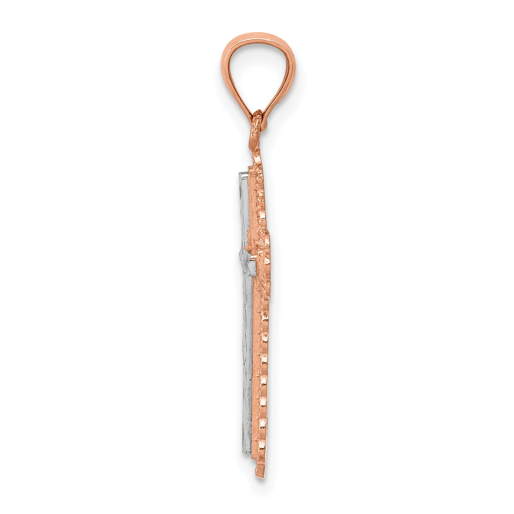 14K Rose Gold Rhodium Diamond Cut Cross Pendant