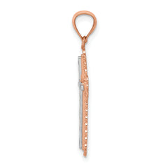 14K Rose Gold Rhodium Diamond Cut Cross Pendant